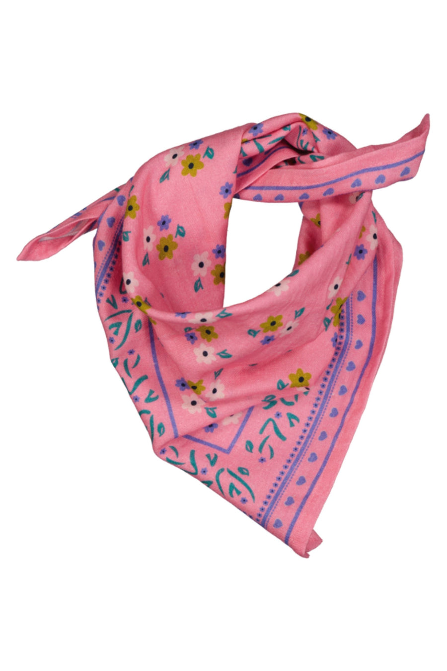 Foulard Jade ##2799AJ fleurs fond rose petit